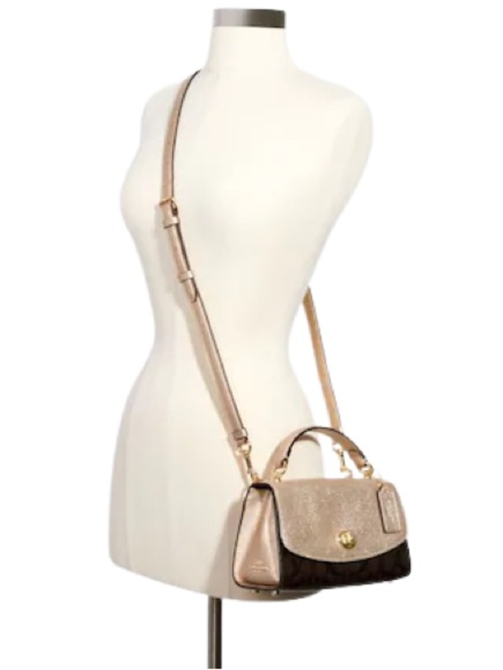 ‼️Coach Tilly 23 Signature Brown Gold Leather Top Handle Satchel Crossbody Bag